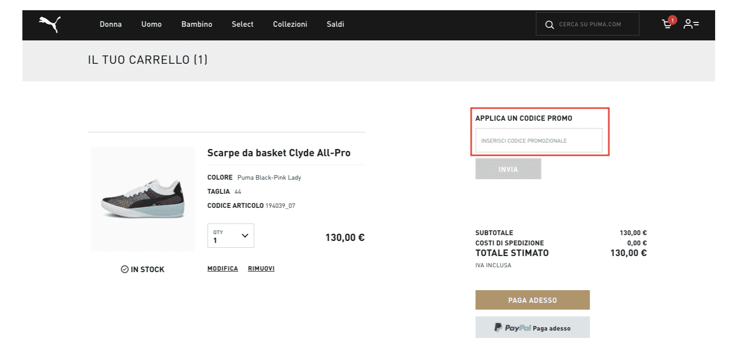 Codice 2025 promozionale puma